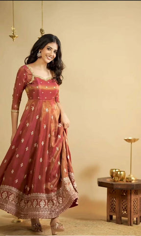 Wedding Wear Chocolate Color Cosmo With Heavy Sequins Thread Embroidered Work Anarkali Suit