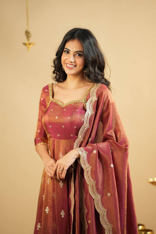 Wedding Wear Chocolate Color Cosmo With Heavy Sequins Thread Embroidered Work Anarkali Suit
