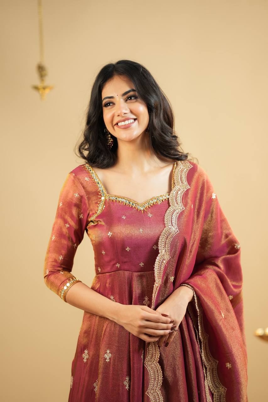 Wedding Wear Chocolate Color Cosmo With Heavy Sequins Thread Embroidered Work Anarkali Suit