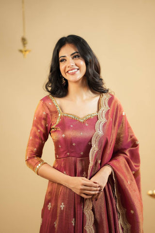 Wedding Wear Chocolate Color Cosmo With Heavy Sequins Thread Embroidered Work Anarkali Suit