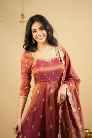 Wedding Wear Chocolate Color Cosmo With Heavy Sequins Thread Embroidered Work Anarkali Suit