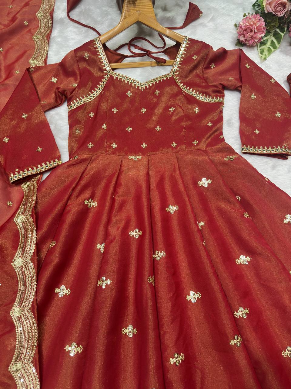 Wedding Wear Chocolate Color Cosmo With Heavy Sequins Thread Embroidered Work Anarkali Suit