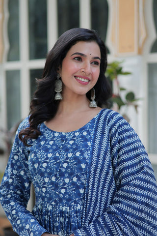 Shining Sky Blue Color Pure Cotton Printed Designer Anarkali Suit