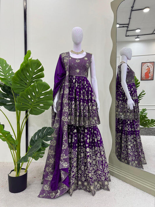 Party Wear Purple Color Faux Georgette And Thread With Sequence Work Lehenga Choli
