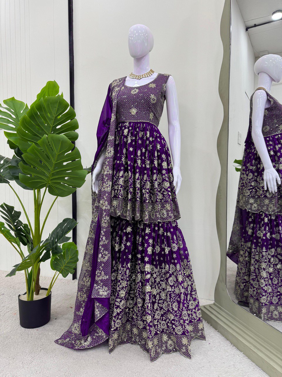 Party Wear Purple Color Faux Georgette And Thread With Sequence Work Lehenga Choli