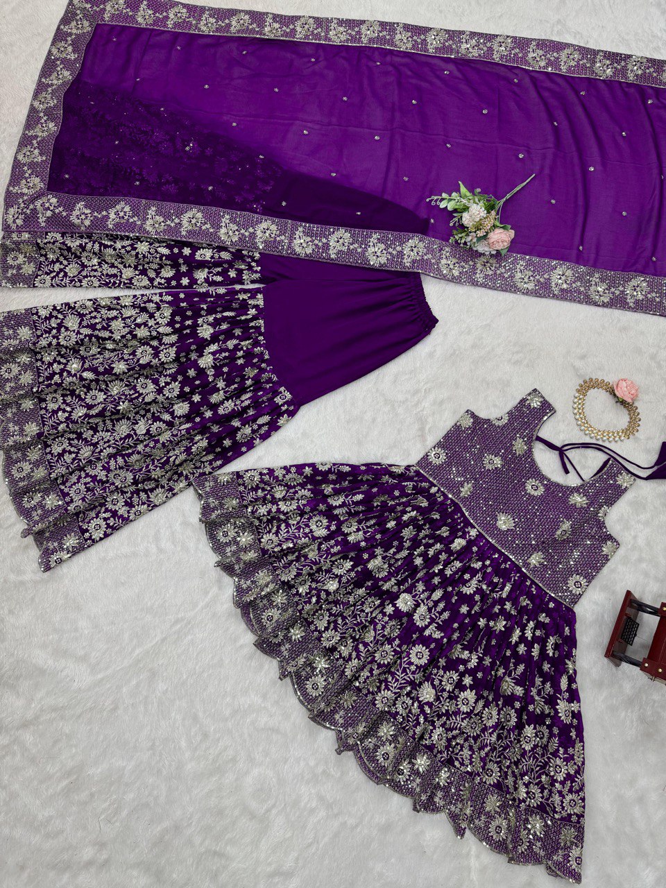 Party Wear Purple Color Faux Georgette And Thread With Sequence Work Lehenga Choli