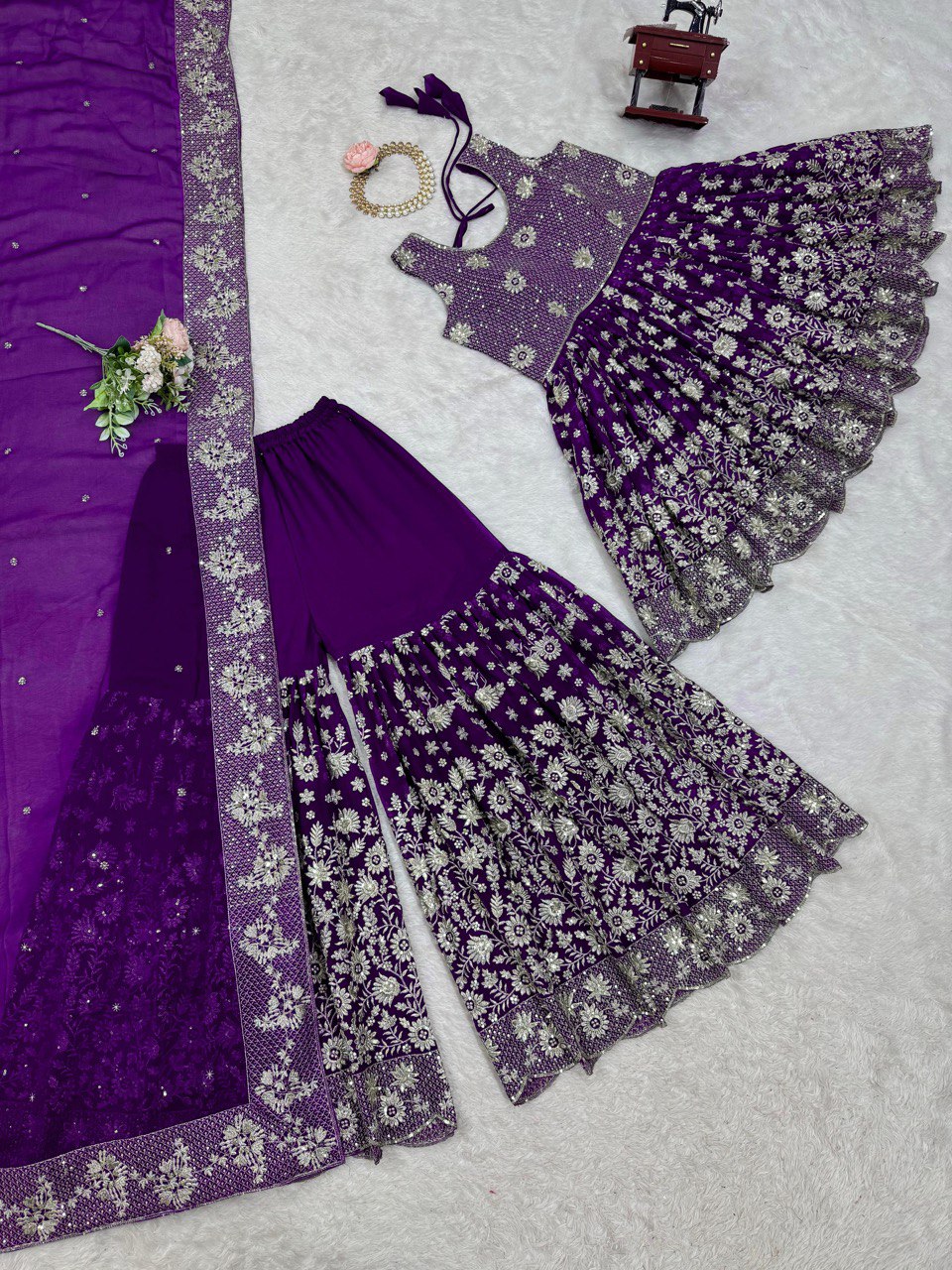 Party Wear Purple Color Faux Georgette And Thread With Sequence Work Lehenga Choli