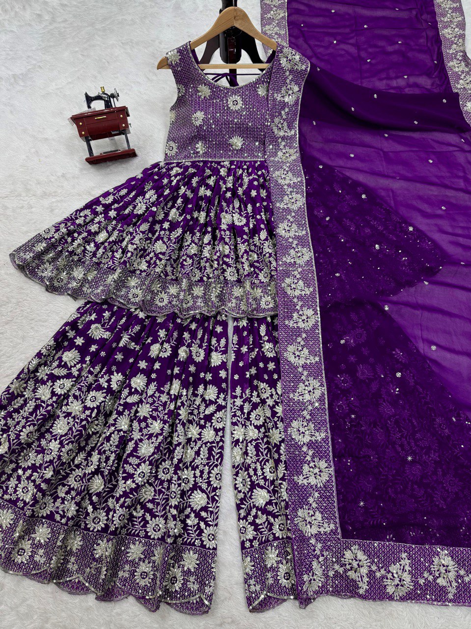 Party Wear Purple Color Faux Georgette And Thread With Sequence Work Lehenga Choli