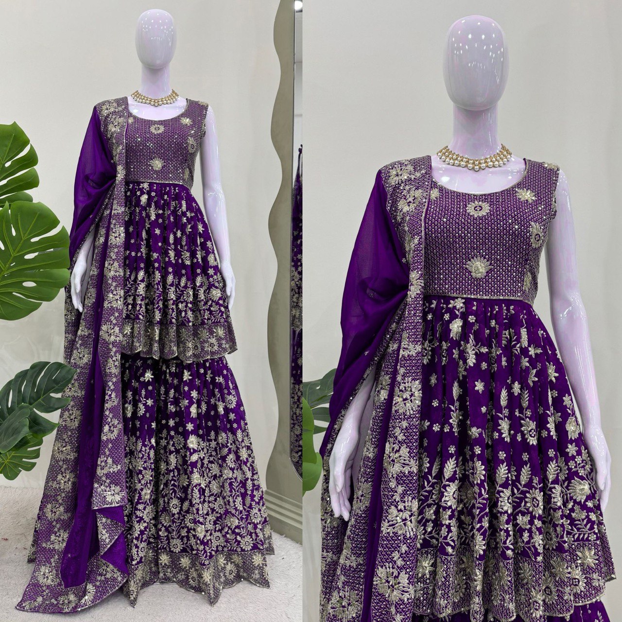 Party Wear Purple Color Faux Georgette And Thread With Sequence Work Lehenga Choli