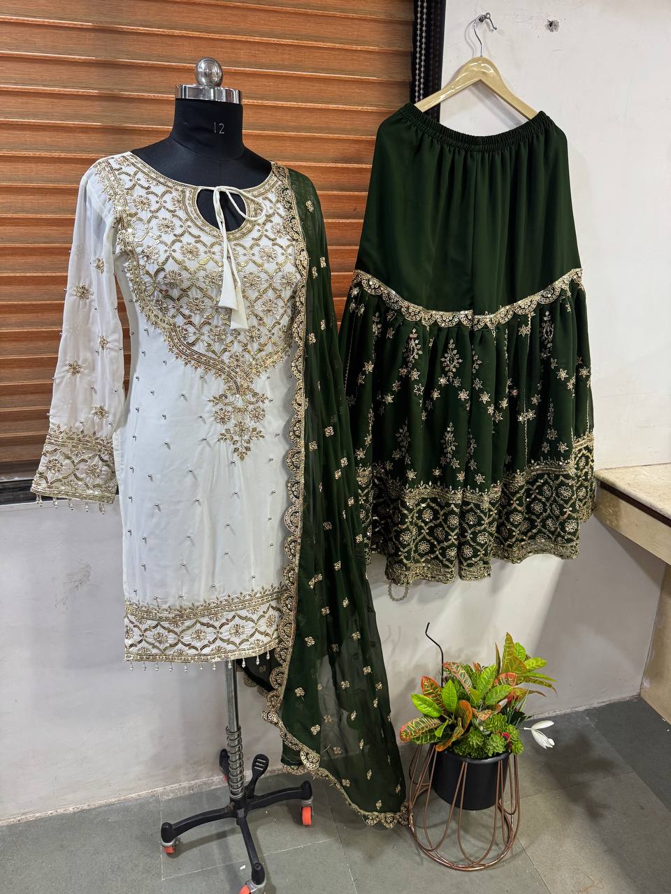 Ceremony Wear Green Color Heavy Faux Georgette With Embroidery Sequence Work Sharara Suit