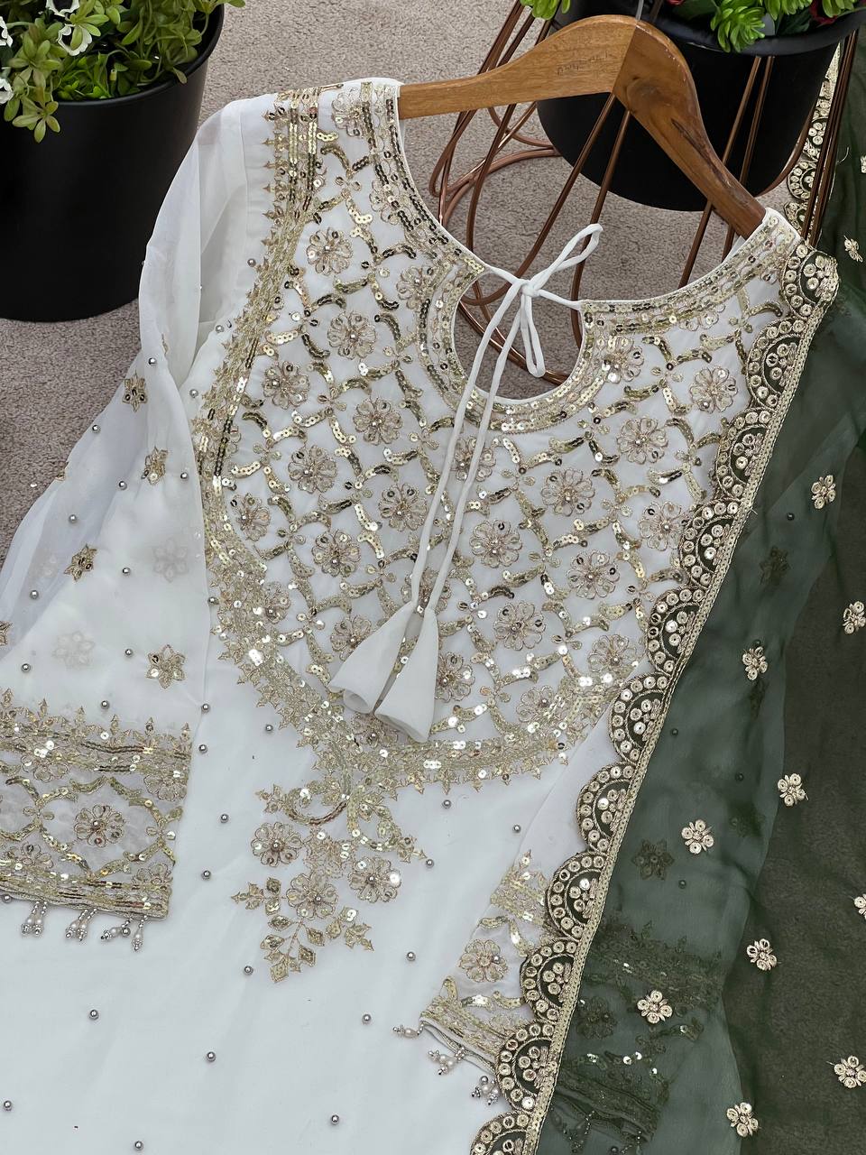 Ceremony Wear Green Color Heavy Faux Georgette With Embroidery Sequence Work Sharara Suit
