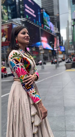 Ceremony Wear Off White Color Pure Cotton And Kachchhi Embroidery Work Navratri Lehenga Choli