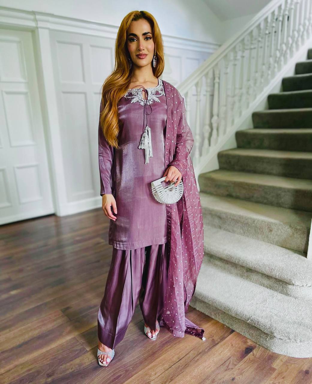 Casual Wear Light Purple Color Pure Natural Crepe With Heavy Embroidery Sequence Work Salwar Suit