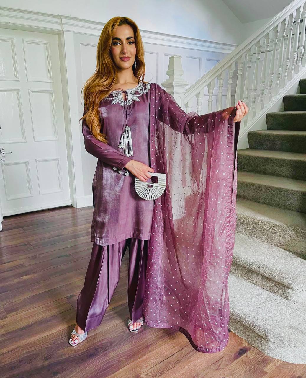 Casual Wear Light Purple Color Pure Natural Crepe With Heavy Embroidery Sequence Work Salwar Suit