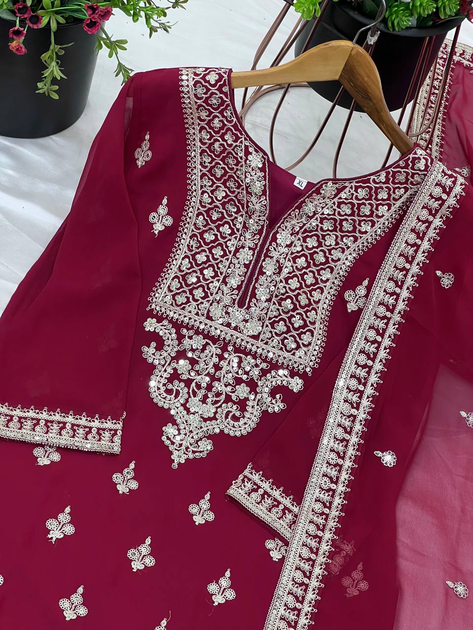 Trendy Maroon Color Heavy Georgette Embroidery Work Designer Sharara Suit