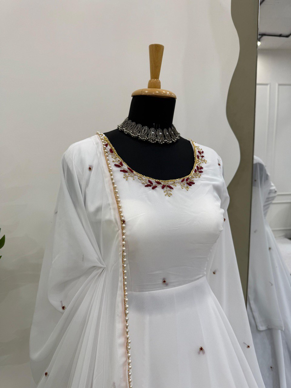 Occasion Wear White Color Faux Georgette With Hand Work Designer Gown