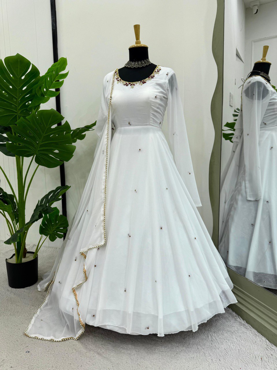 Occasion Wear White Color Faux Georgette With Hand Work Designer Gown