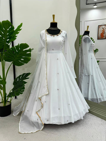 Occasion Wear White Color Faux Georgette With Hand Work Designer Gown
