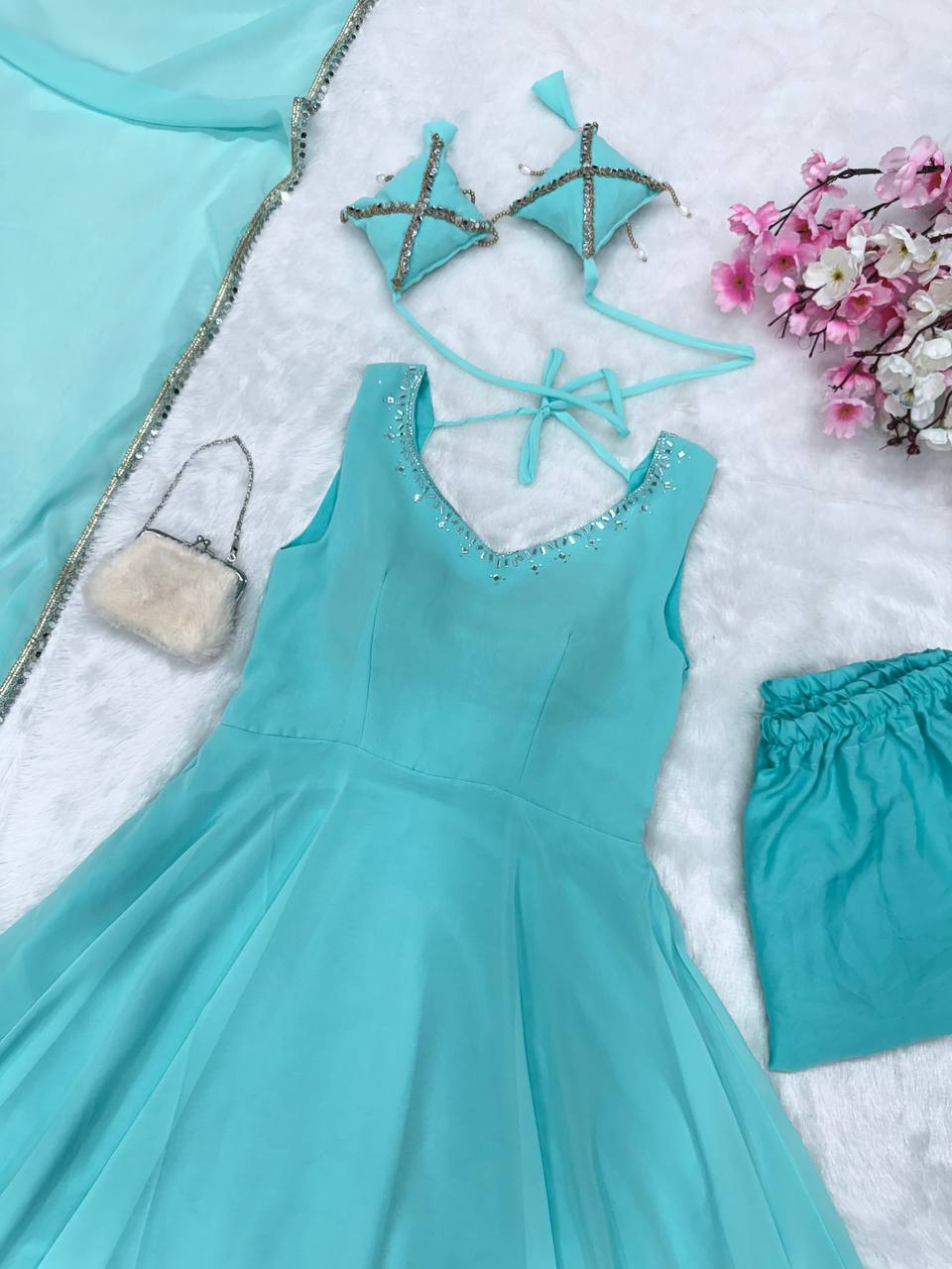 Good Looking Sky Blue Color Georgette Anarkali Suit
