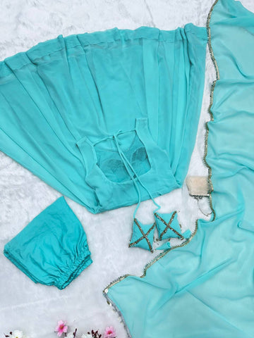 Good Looking Sky Blue Color Georgette Anarkali Suit