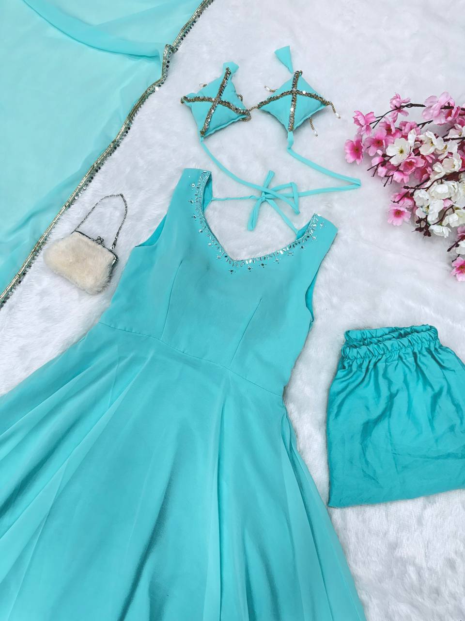 Good Looking Sky Blue Color Georgette Anarkali Suit