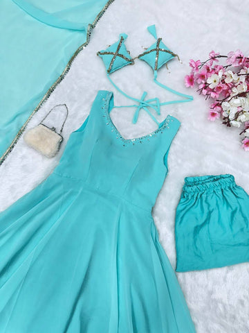 Good Looking Sky Blue Color Georgette Anarkali Suit