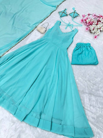 Good Looking Sky Blue Color Georgette Anarkali Suit