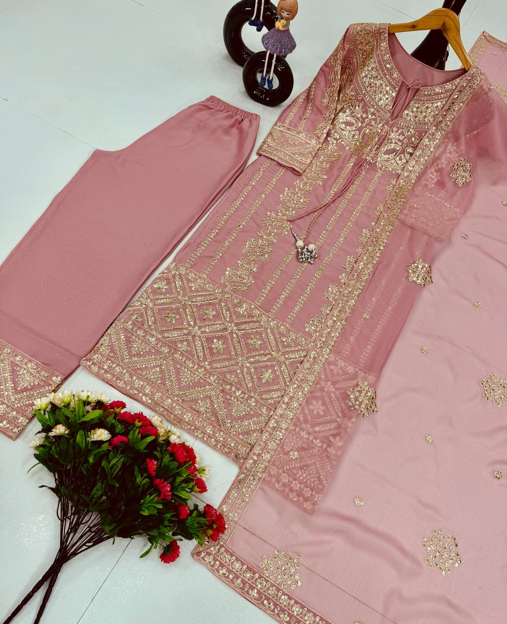 Stunning Peach Color Heavy Star Georgette With Embroidery Coding Sequences Work Salwar Suit