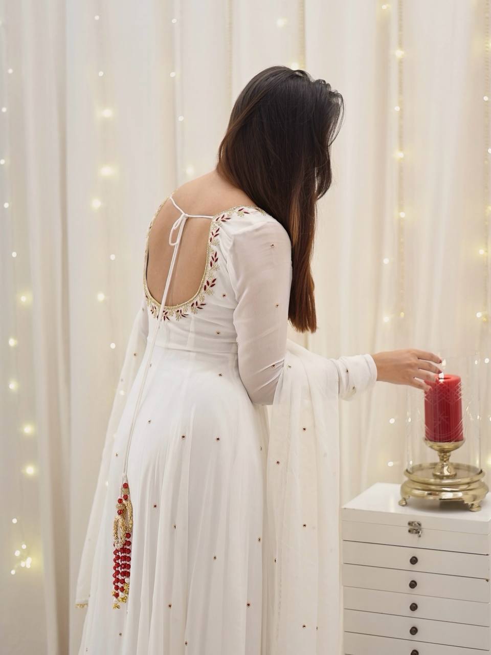 Wedding Wear White Color Faux Georgette With Embroidery Work Beautiful Anarkali Suit