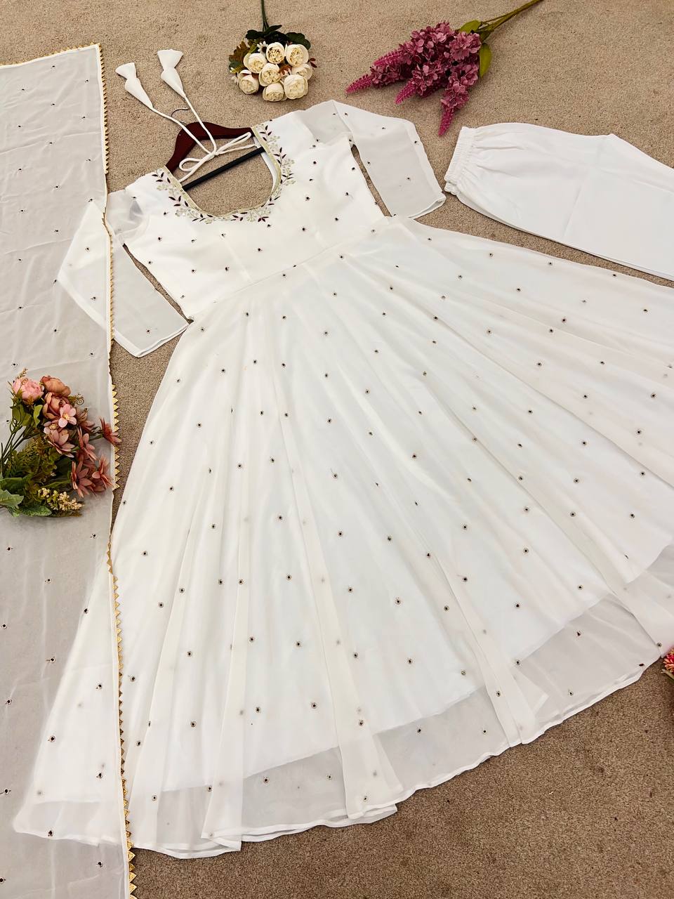 Wedding Wear White Color Faux Georgette With Embroidery Work Beautiful Anarkali Suit