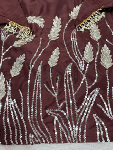 Stylish Wine Color Faux Georgette Thread With Sequence Work Palazzo Suit