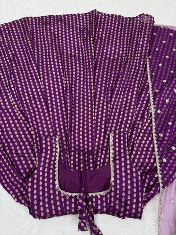 Fancy Purple Color Jacquard Silk Weaving With Lace Broder Beautiful Gown