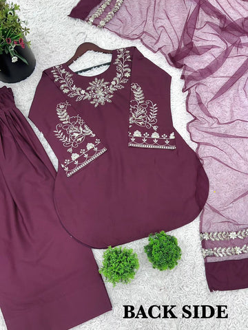 Superhit Dusty Pink Color Pure Natural Crep Silk With Embroidery Sequence Work Palazzo Suit