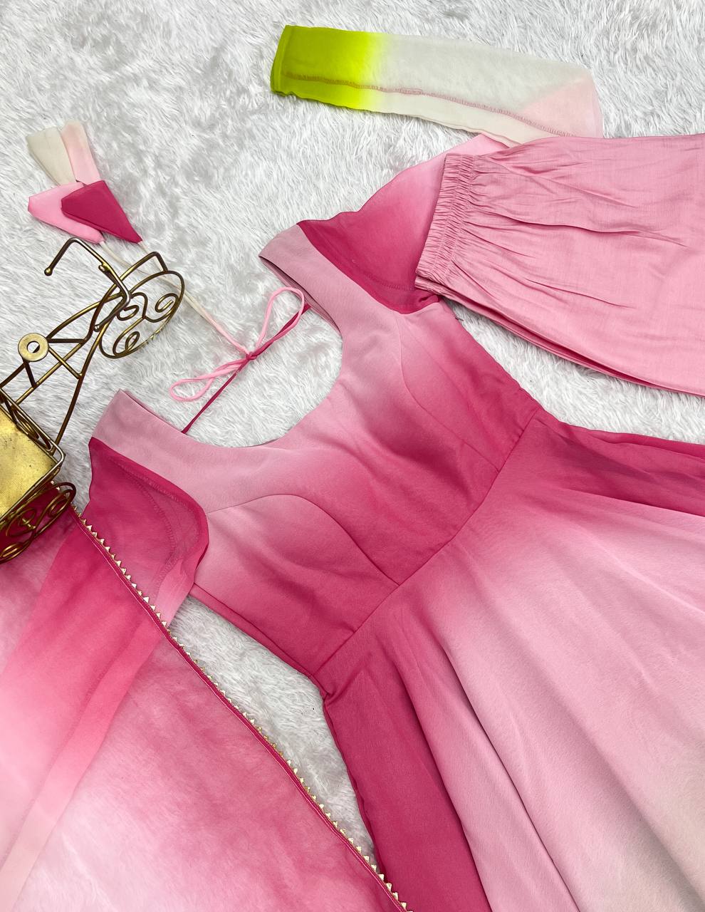 Luxuriant Peach And Pink Color Heavy Pure Soft Faux Georgette Designer Anarkali Gown