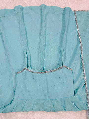 Ceremony Wear Sky Blue Crunch Silk And Hot fixing Work Designer Gown