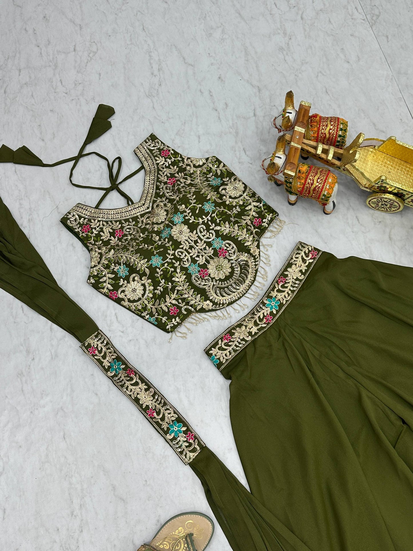 Wedding Wear Mahendi Green Star Georgette And Cording Sequence Work Palazzo Suit