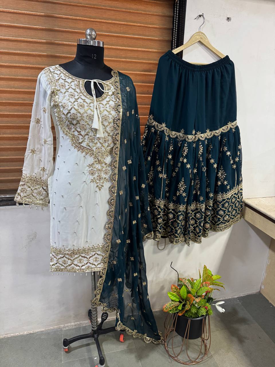 Eyes Catching Teal Blue Color Heavy Faux Georgette With Embroidery Sequence Work Sharara Suit