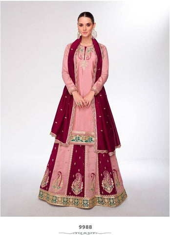 Celebrity Style Dusty Pink Color Pure Heavy Chinnon Silk With Heavy Embroidery Sequence Work Sharara Suit