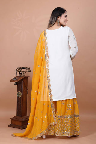 Eyes Catching Haldi Special Yellow Color Heavy Faux Georgette With Embroidery Sequence Work Sharara Suit