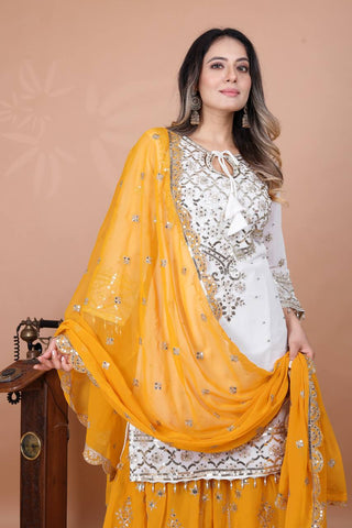 Eyes Catching Haldi Special Yellow Color Heavy Faux Georgette With Embroidery Sequence Work Sharara Suit