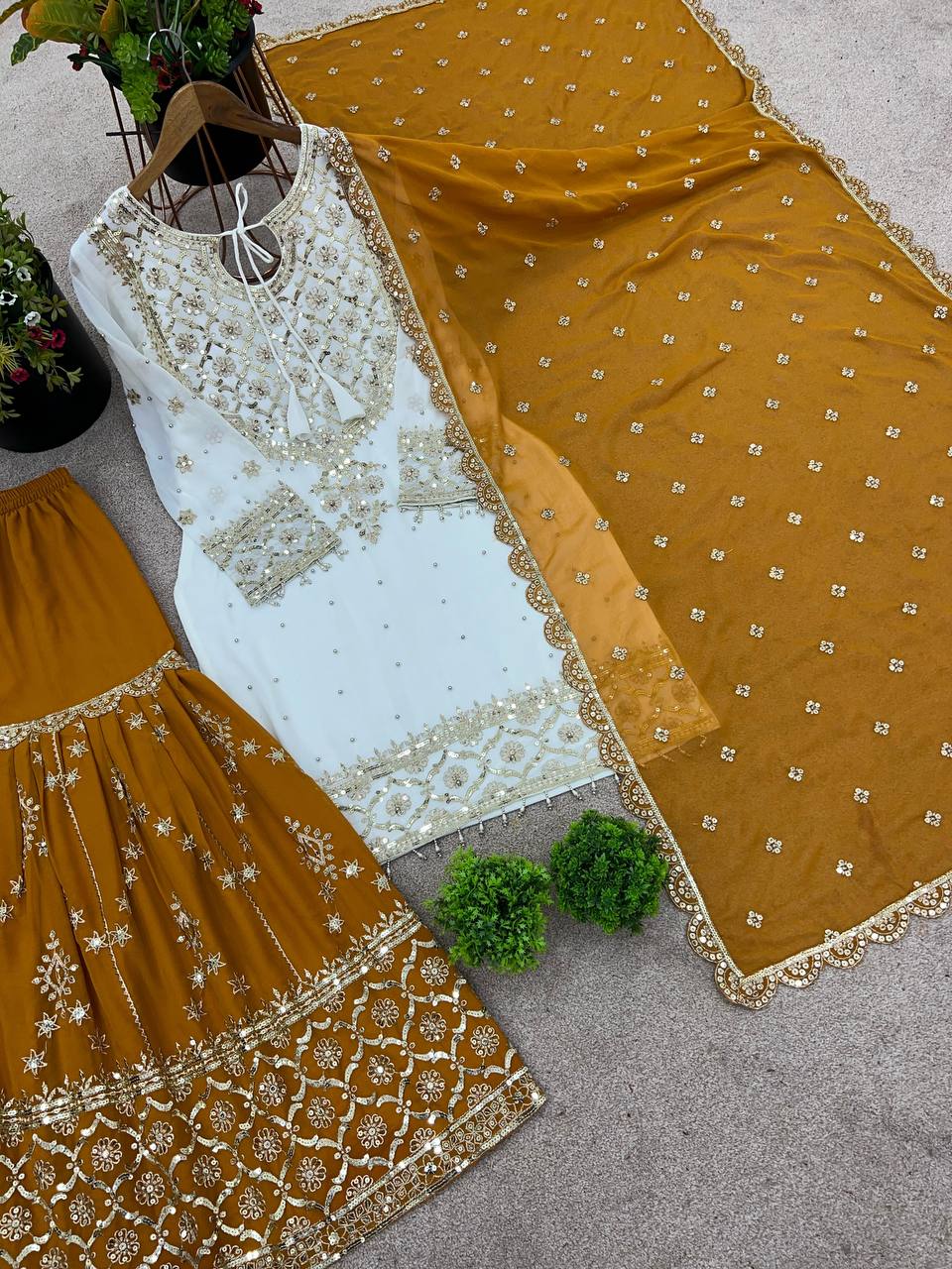 Eyes Catching Haldi Special Yellow Color Heavy Faux Georgette With Embroidery Sequence Work Sharara Suit