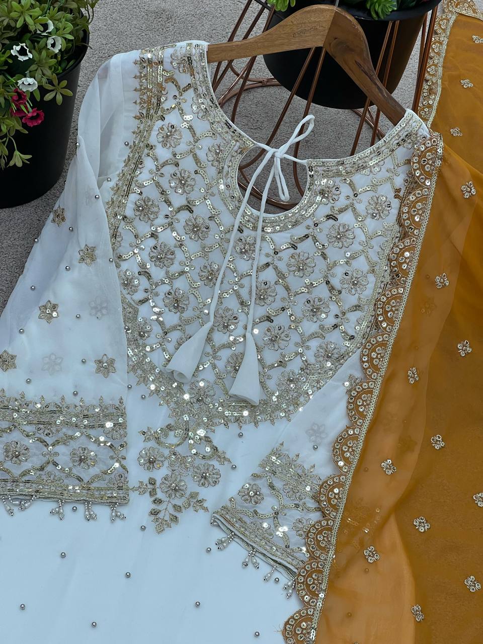 Eyes Catching Haldi Special Yellow Color Heavy Faux Georgette With Embroidery Sequence Work Sharara Suit