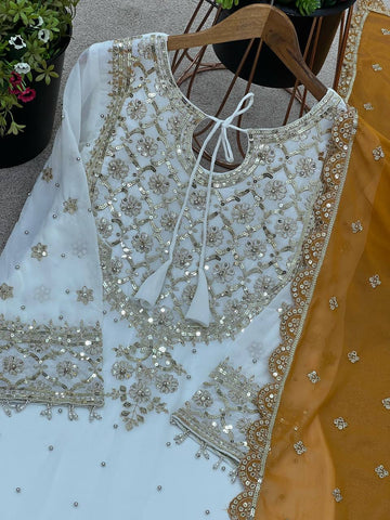 Eyes Catching Haldi Special Yellow Color Heavy Faux Georgette With Embroidery Sequence Work Sharara Suit