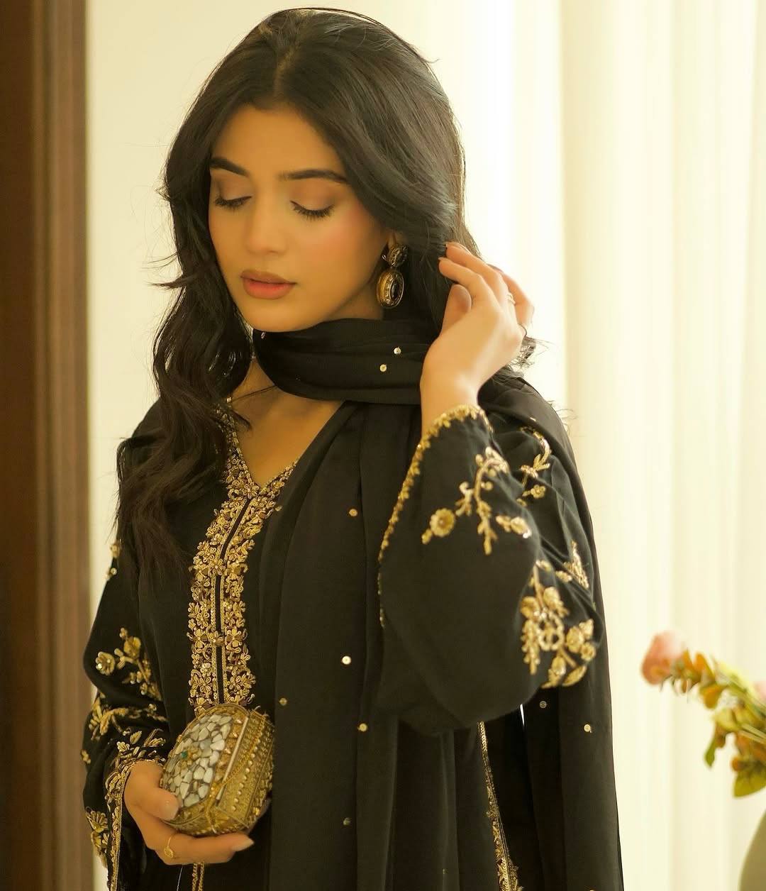 Festive Wear Black Color Pure Faux Georgette With Embroidery Sequence Work Palazzo Suit