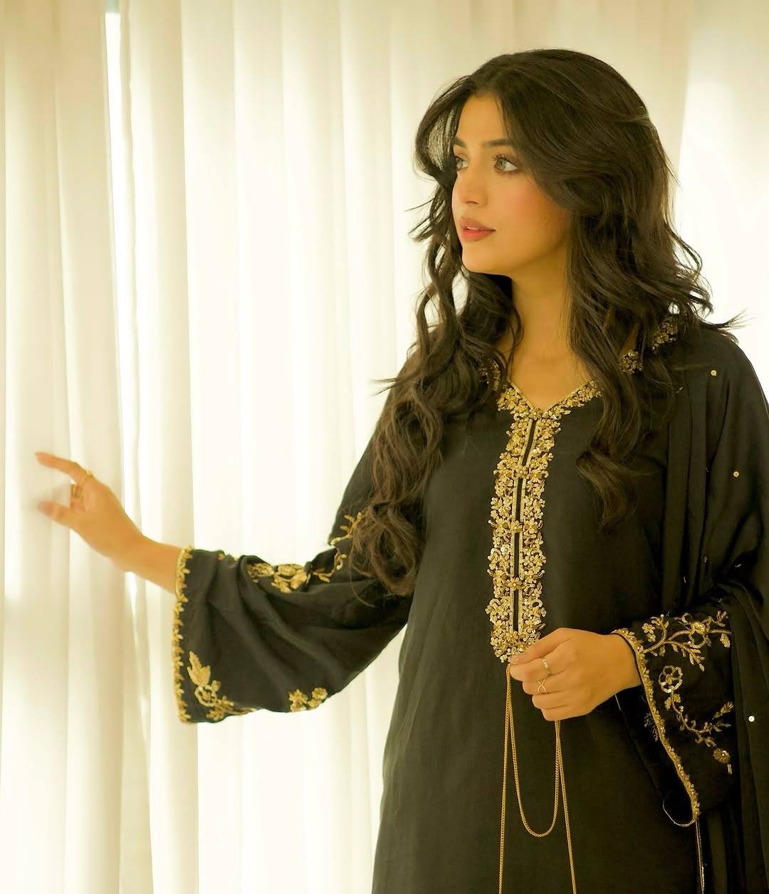 Festive Wear Black Color Pure Faux Georgette With Embroidery Sequence Work Palazzo Suit