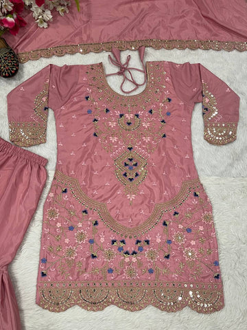 Stunning Dusty Pink color Natural Crep Material With Sequence Embroidery Work Sharara Suit