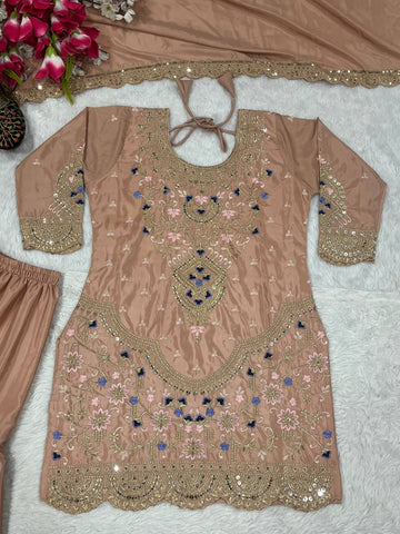 Stunning Beige color Natural Crep Material With Sequence Embroidery Work Sharara Suit