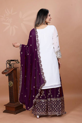 Admiring Wine Color Heavy Faux Georgette With Embroidery Sequence Work Sharara Suit