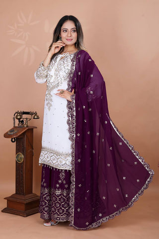 Admiring Wine Color Heavy Faux Georgette With Embroidery Sequence Work Sharara Suit