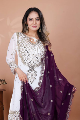 Admiring Wine Color Heavy Faux Georgette With Embroidery Sequence Work Sharara Suit